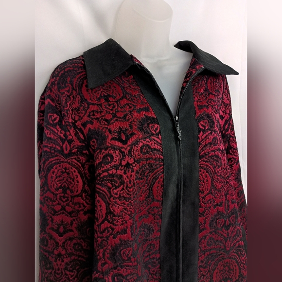 DRAPERS & DAMONS Christmas Party XL Holiday Black Red Patterned Blazer Jacket - Picture 4 of 9